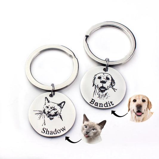 Personalized Pet Portrait Keychain – Custom Engraved Stainless Steel Keyring - personalized pet gift detail image 2