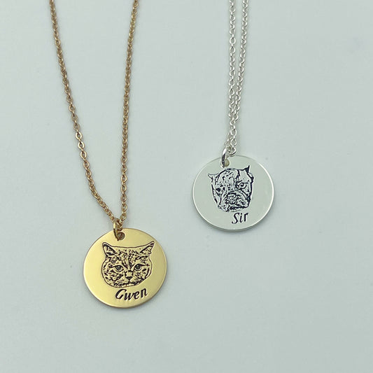 Pet Portrait Name Necklace -925 Sterling Silver - personalized pet gift main product image