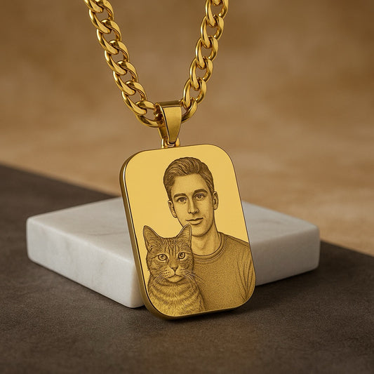 Custom Engraved Portrait Necklace – Rounded Square Photo Pendant - custom personalized jewelry main product image