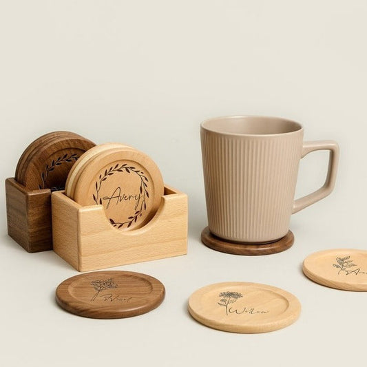 Birth Flower Wooden Coaster – Personalized Family Member Design - personalized wooden gift main product image