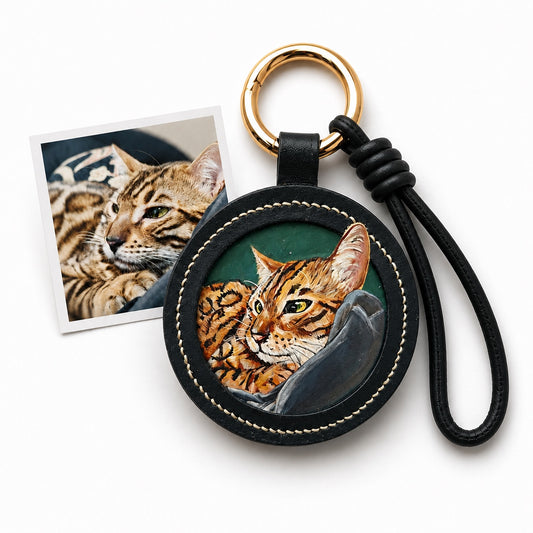 Custom Leather Pet Portrait Keychain – Handmade Embossed Pet Memorial Keyring - personalized pet gift detail image 2