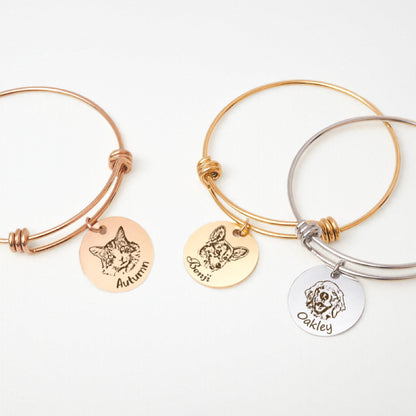Personalized Pet Portrait Bangle(Deep Engraved) – size and style reference
