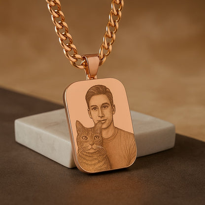 Custom Engraved Portrait Necklace – material and finish detail
