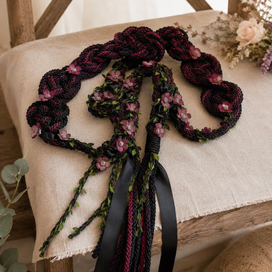 Black & Burgundy Floral Handfasting Cord – Custom Wedding Keepsake