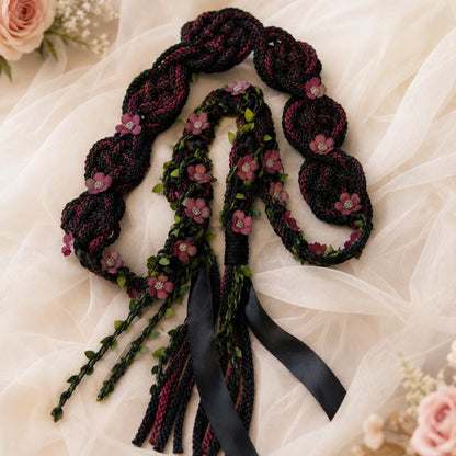 Black & Burgundy Floral Handfasting Cord – Custom Wedding Keepsake