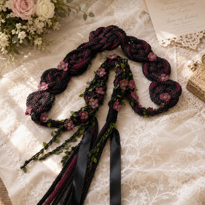 Black & Burgundy Floral Handfasting Cord – Custom Wedding Keepsake