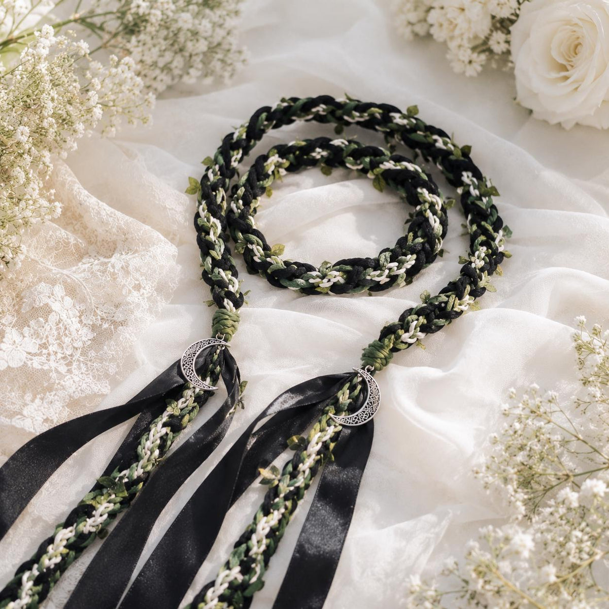 Black and green handfasting cord - product and customization reference 2