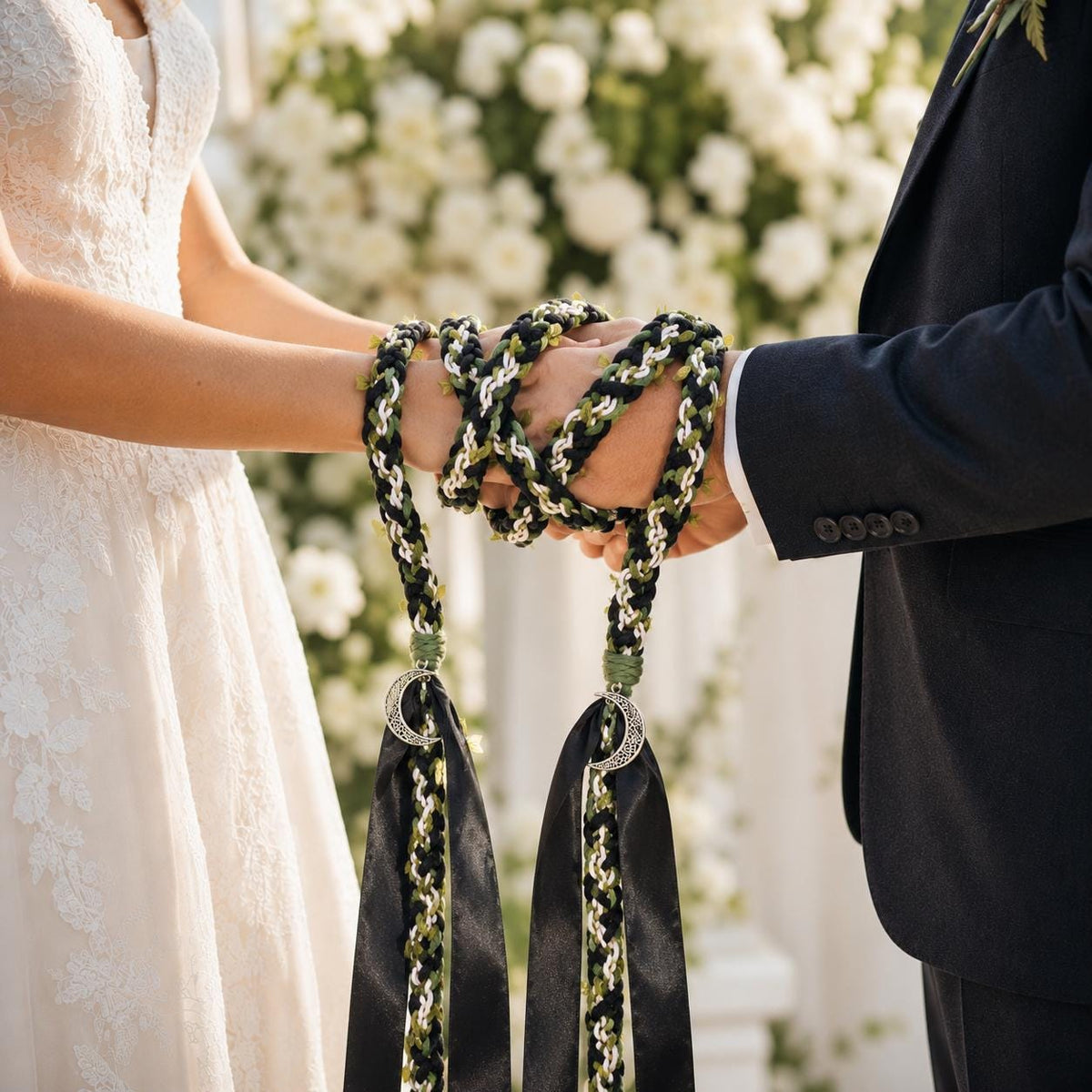 Black and green handfasting cord - product and customization reference 4