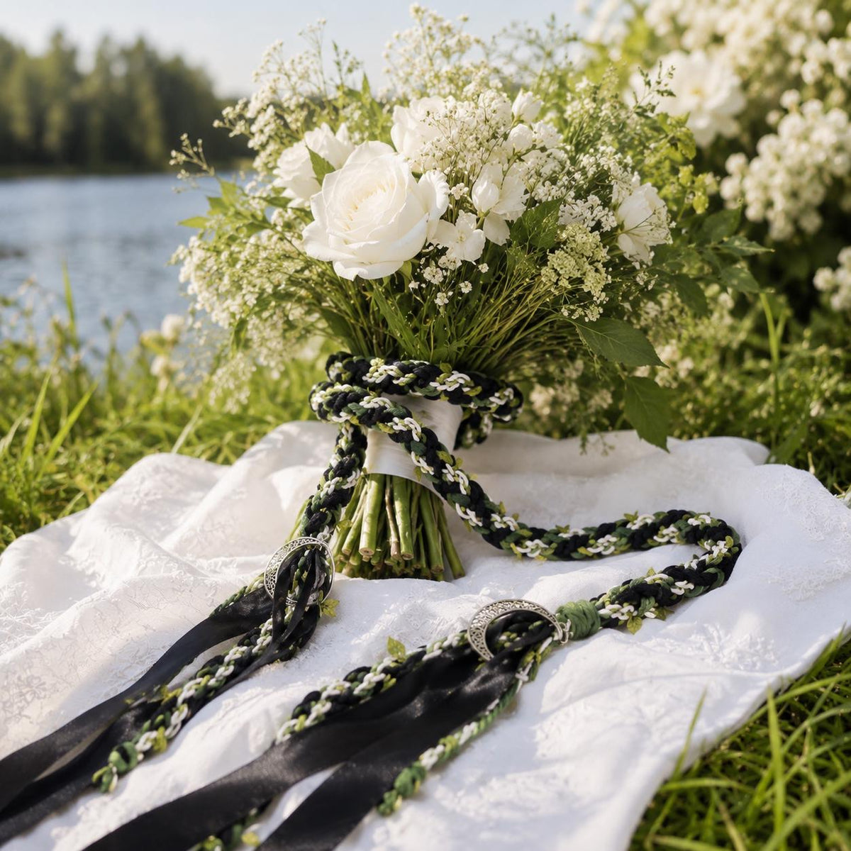 Black and green handfasting cord - product and customization reference 5