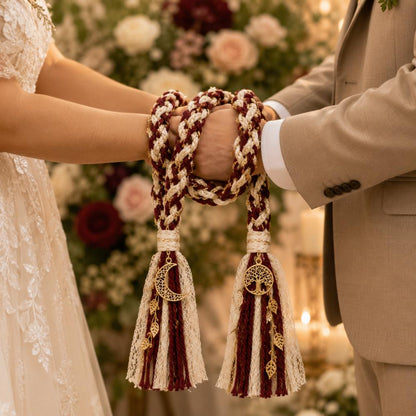 Burgundy and ivory handfasting cord - reference 1