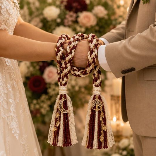 Burgundy and ivory handfasting cord - reference 1