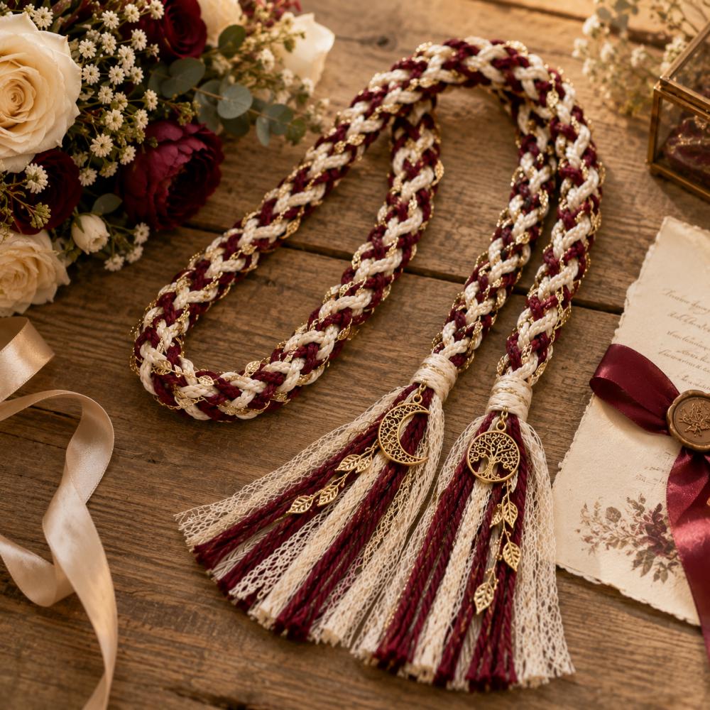 Burgundy and ivory handfasting cord - reference 4