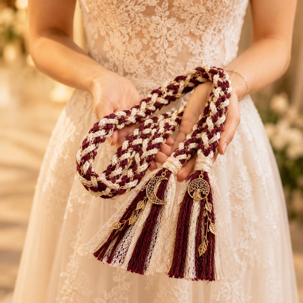 Burgundy and ivory handfasting cord - reference 5
