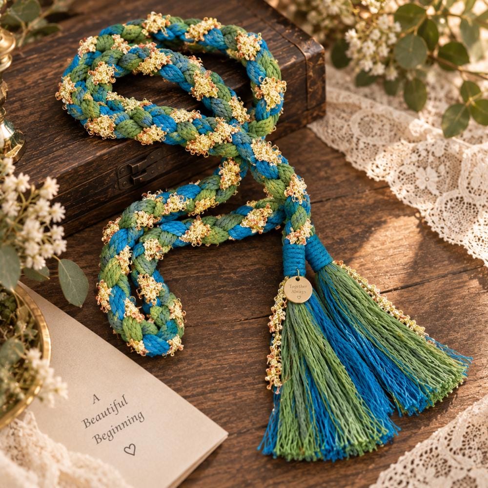Blue and green wedding handfasting cord — original image 3