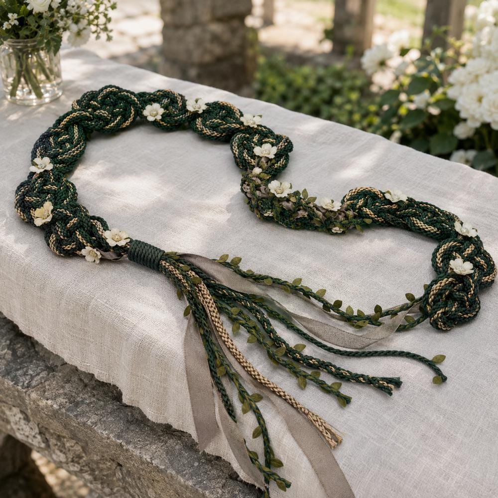 Forest Green & Gold Handfasting Cord – Personalized Wedding Keepsake