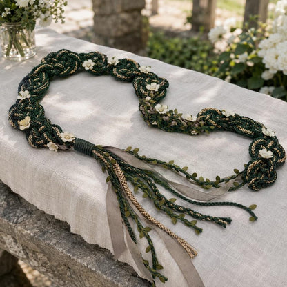 Forest Green & Gold Handfasting Cord – Personalized Wedding Keepsake