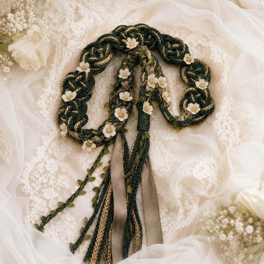Forest Green & Gold Handfasting Cord – Personalized Wedding Keepsake