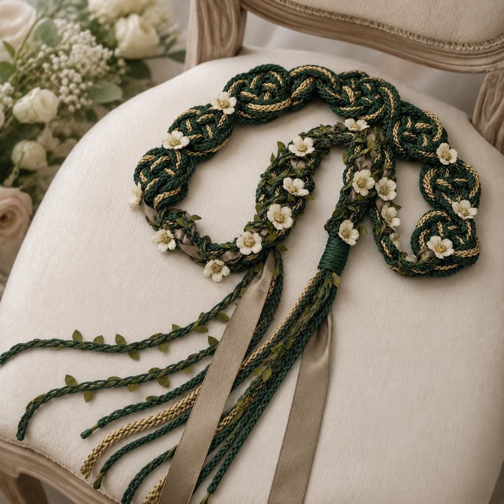 Forest Green & Gold Handfasting Cord – Personalized Wedding Keepsake