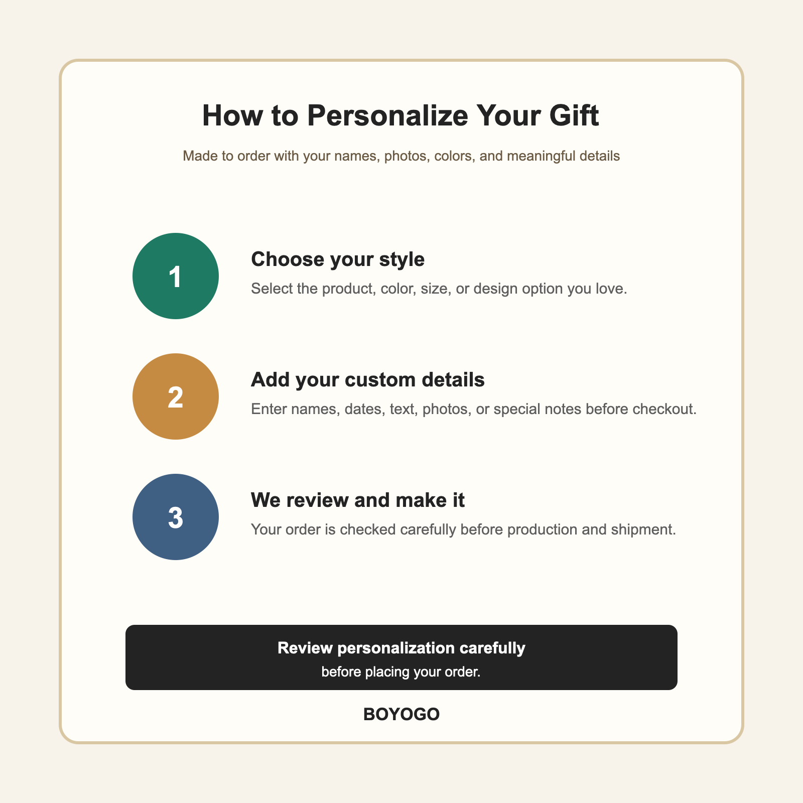 BOYOGO personalization guide for custom gifts