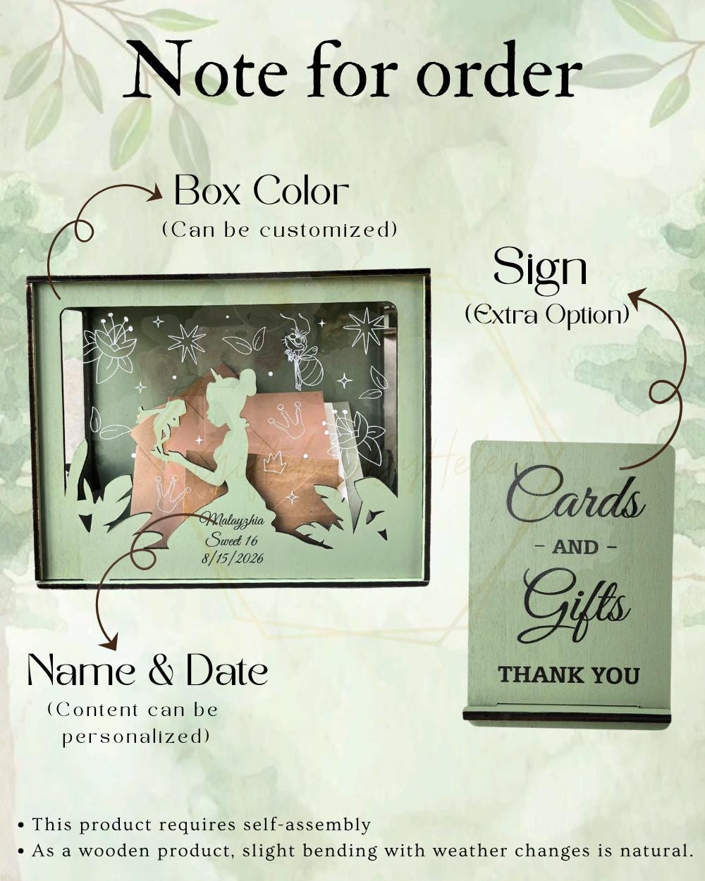 Princess quinceanera cards and gifts sign