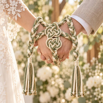 Sage green ivory and gold handfasting cord — original image 2