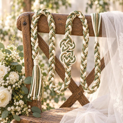 Sage green ivory and gold handfasting cord — original image 3