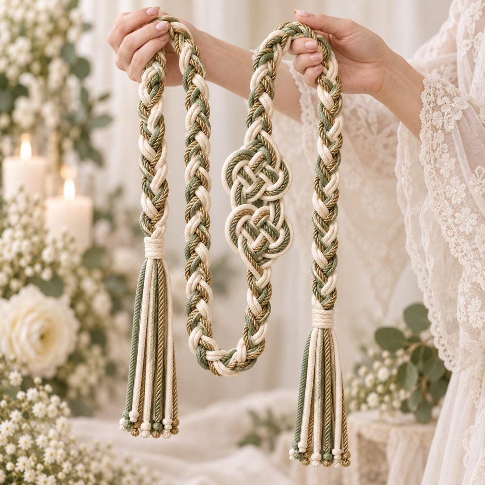 Sage green ivory and gold handfasting cord — original image 4