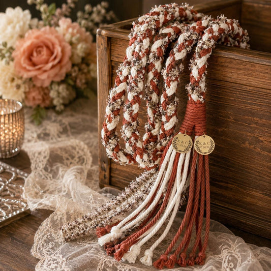 Terracotta & Ivory Handfasting Cord with Textured Tassels — original listing image 1