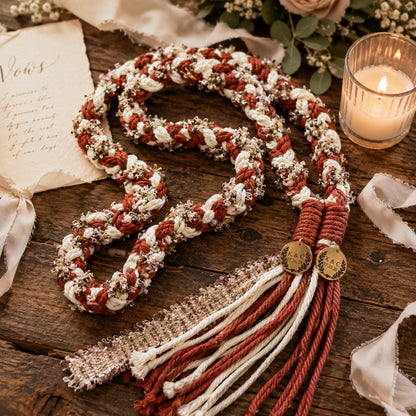 Terracotta & Ivory Handfasting Cord with Textured Tassels — original listing image 3