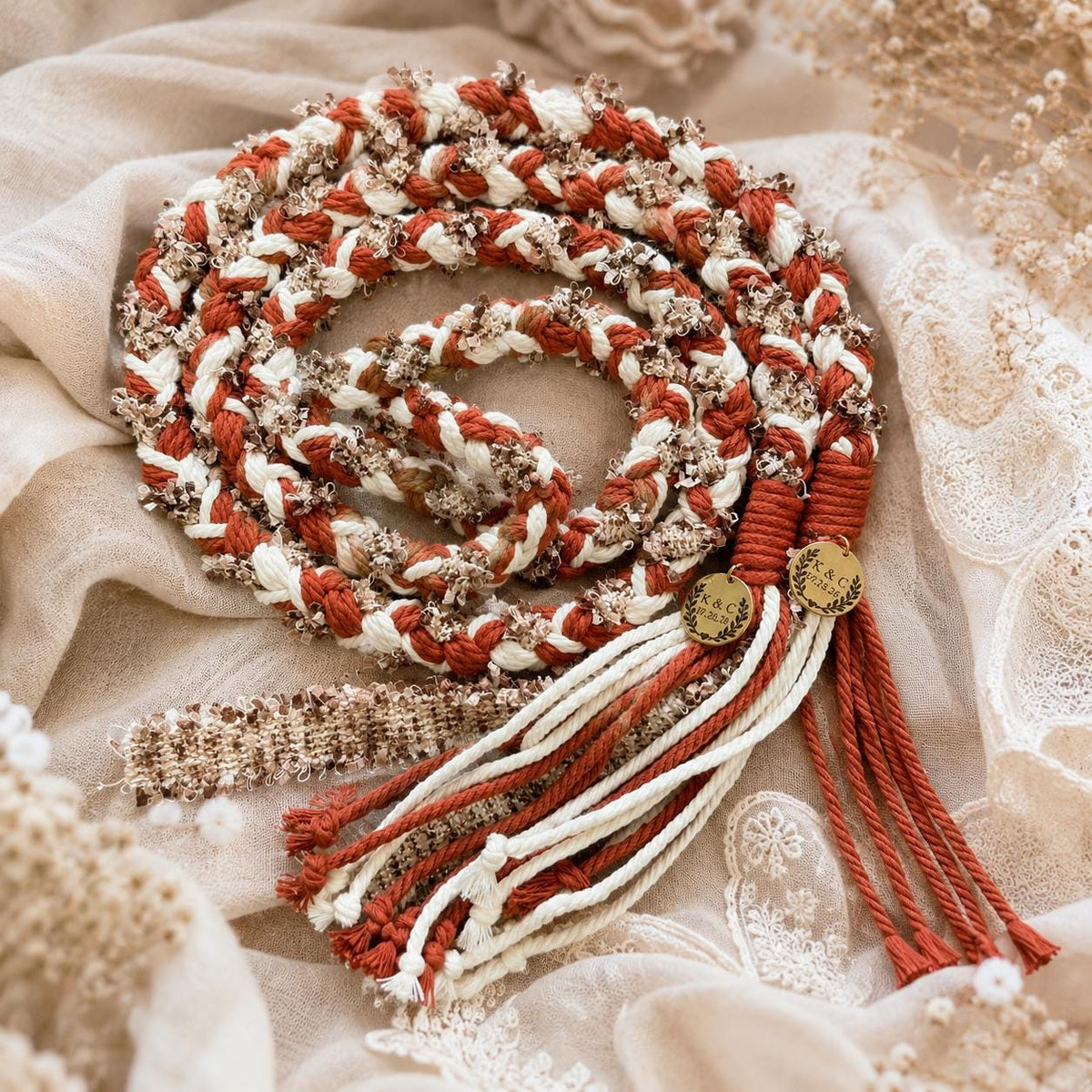 Terracotta & Ivory Handfasting Cord with Textured Tassels — original listing image 4