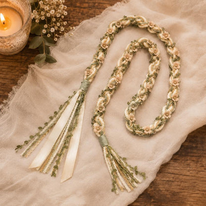 Sage & Ivory Floral Handfasting Cord with Blush Flowers — product image 3