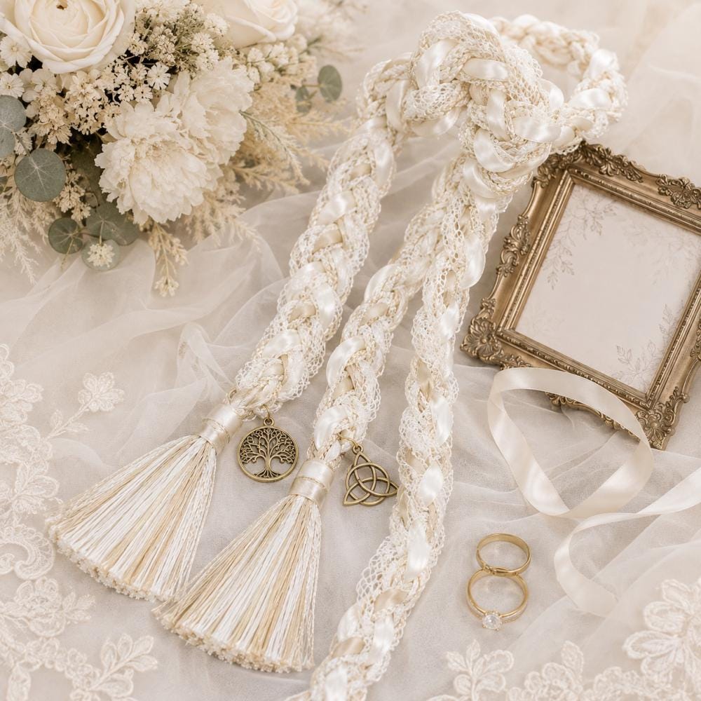 Ivory Braided Handfasting Cord with Ribbon & Tassels — product image 1