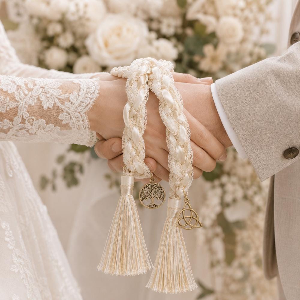 Ivory Braided Handfasting Cord with Ribbon & Tassels — product image 2