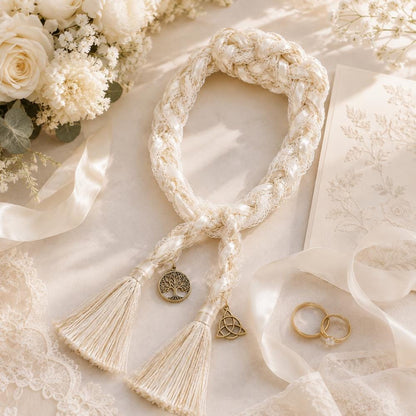 Ivory Braided Handfasting Cord with Ribbon & Tassels — product image 4