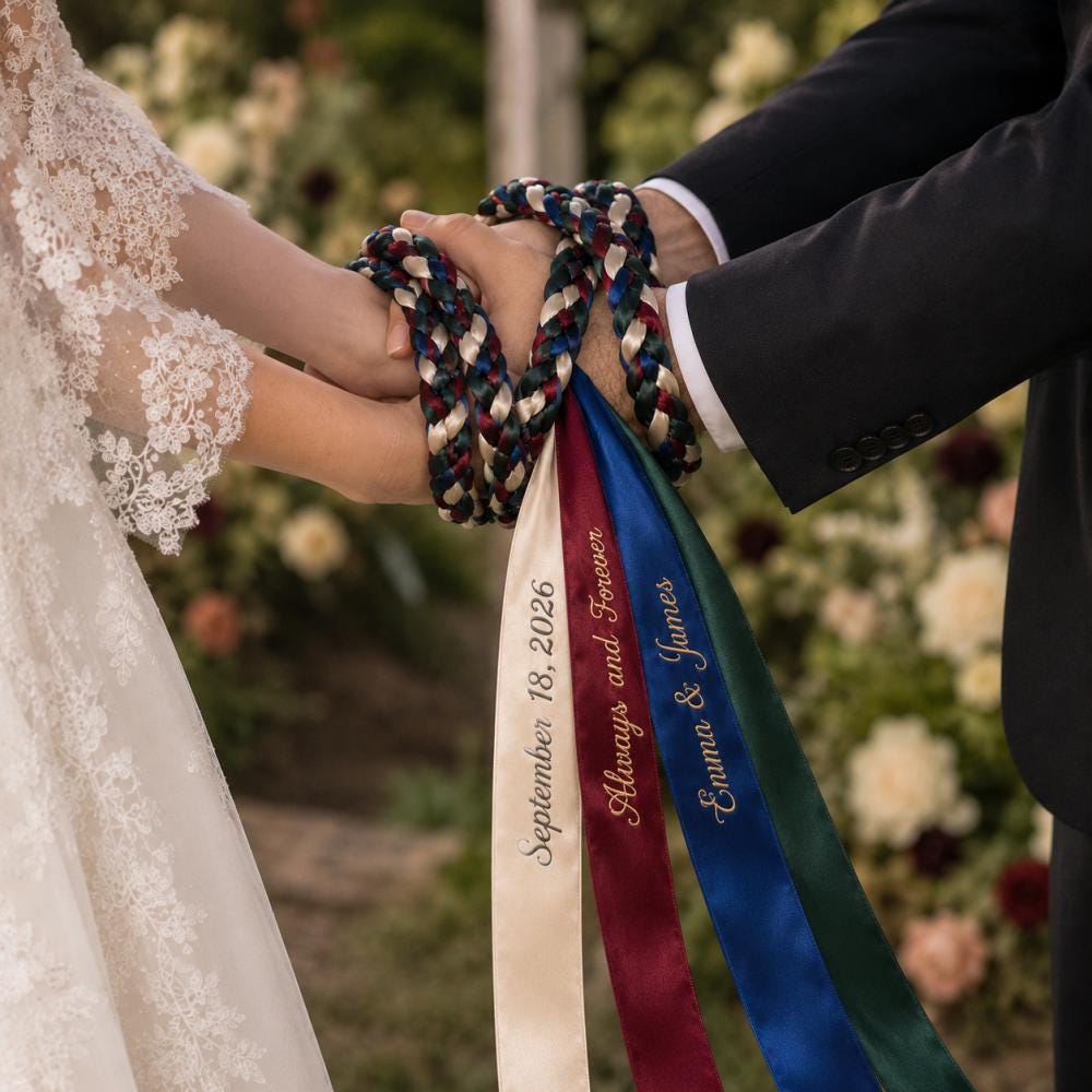 Personalized Embroidered Satin Ribbon Handfasting Cord — original listing image 1