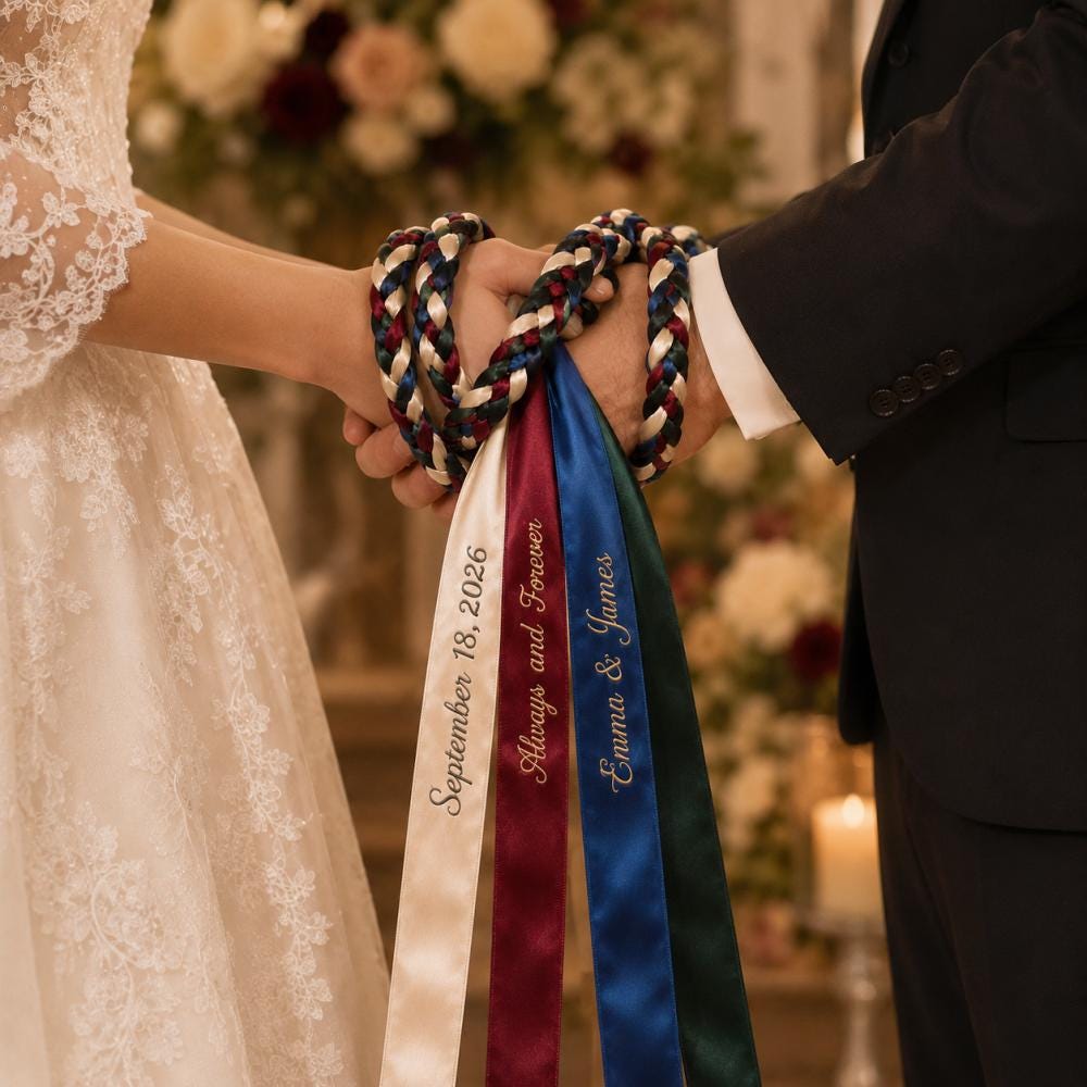 Personalized Embroidered Satin Ribbon Handfasting Cord — original listing image 3