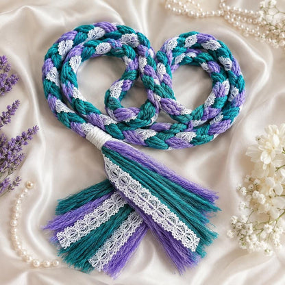 Teal & Lavender Handfasting Cord with White Lace — product image 1