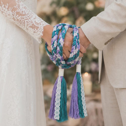 Teal & Lavender Handfasting Cord with White Lace — product image 2