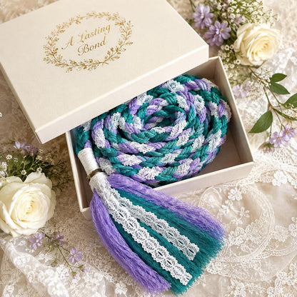 Teal & Lavender Handfasting Cord with White Lace — product image 5