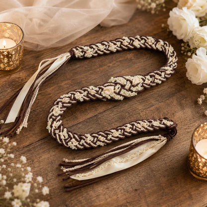 Brown & Champagne Handfasting Cord with Pearl-Style Accents — original listing image 3