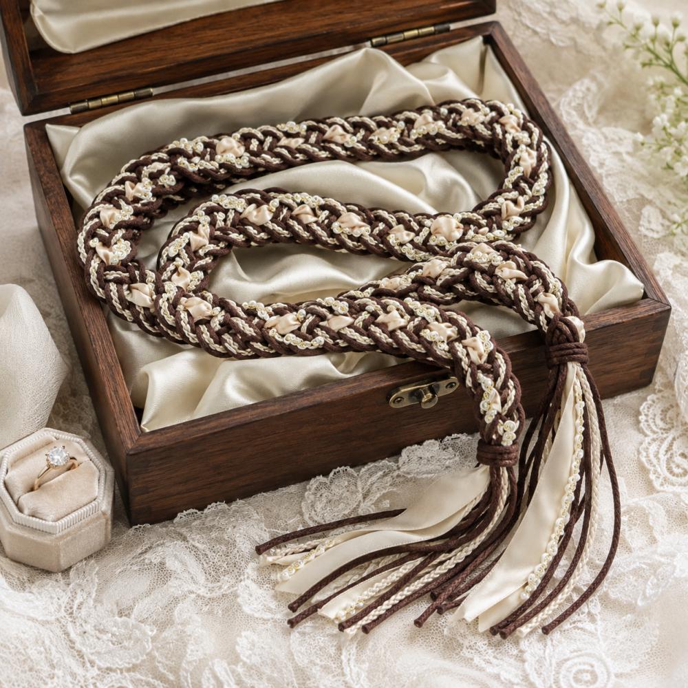 Brown & Champagne Handfasting Cord with Pearl-Style Accents — original listing image 4