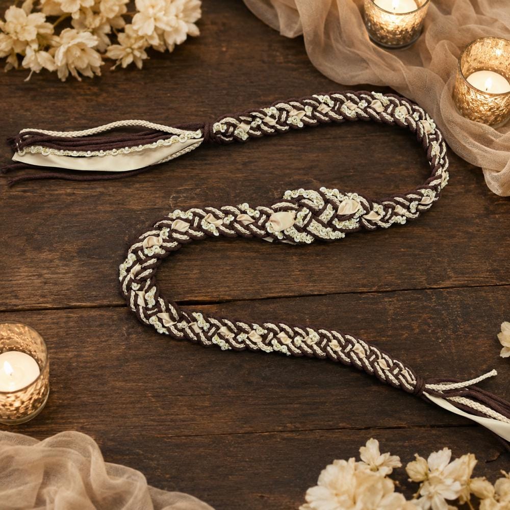 Brown & Champagne Handfasting Cord with Pearl-Style Accents — original listing image 5