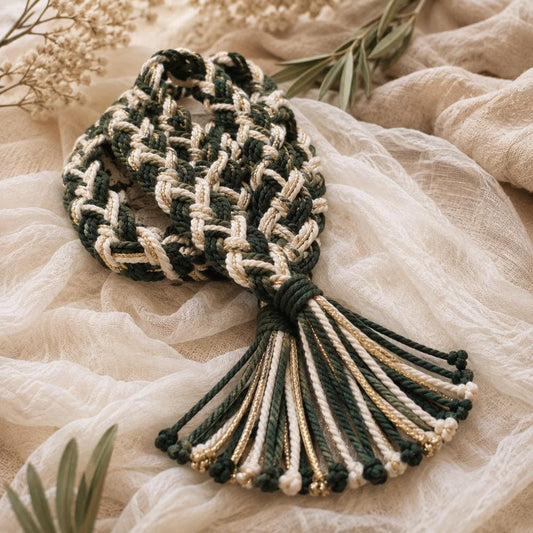 Deep Green, Ivory & Gold Flat Braided Handfasting Cord — product image 1