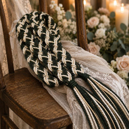 Deep Green, Ivory & Gold Flat Braided Handfasting Cord — product image 2