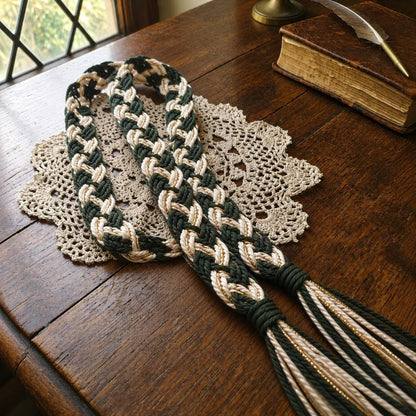 Deep Green, Ivory & Gold Flat Braided Handfasting Cord — product image 4