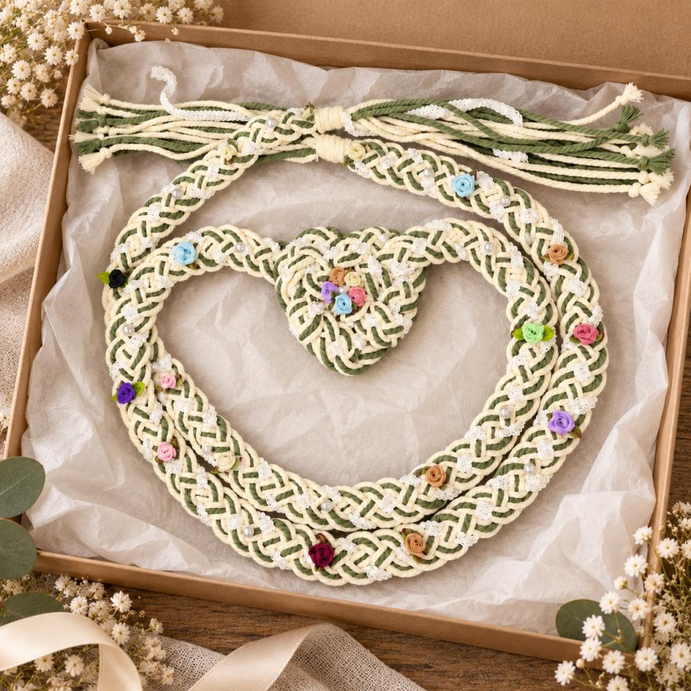 Burgundy & Ivory Floral Heart Knot Handfasting Cord — product image 4