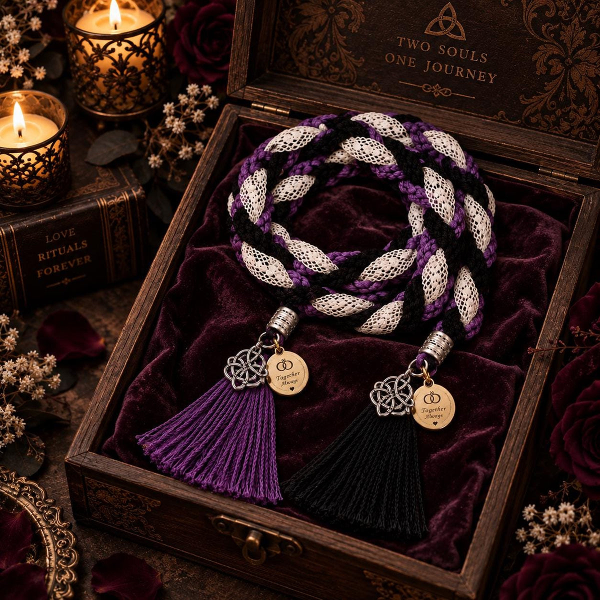 Black, Purple & White Gothic Handfasting Cord — product image 5