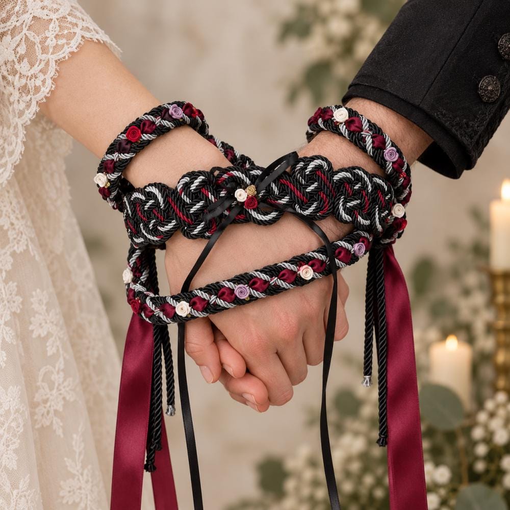 Black & Burgundy Gothic Celtic Knot Handfasting Cord — product image 1