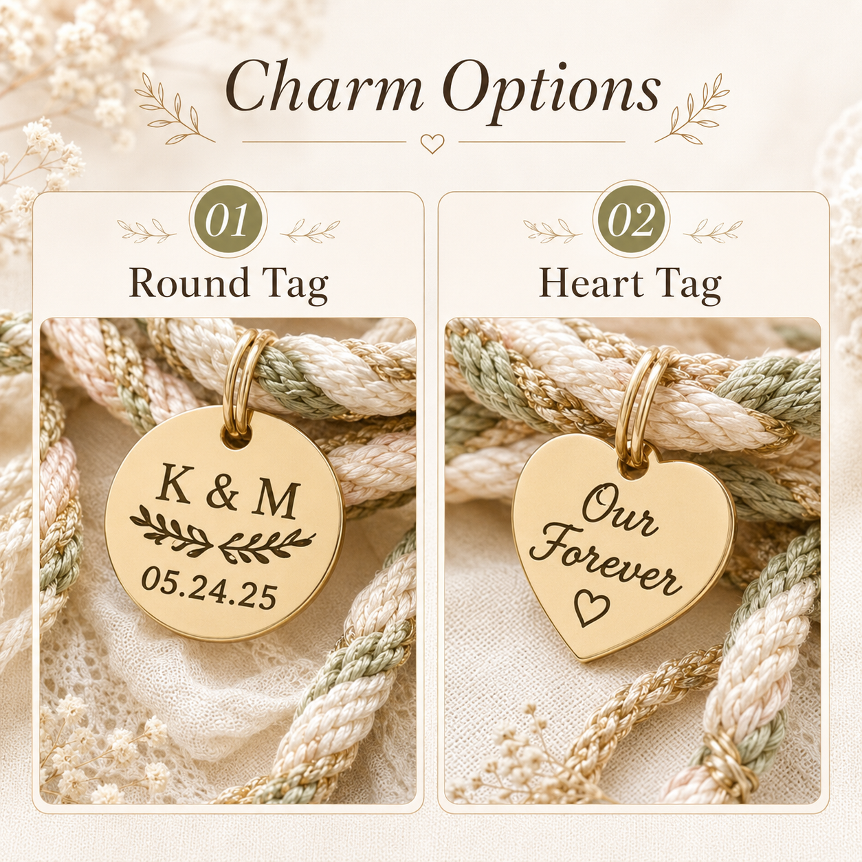 BOYOGO option chart - round tag and heart tag charm options