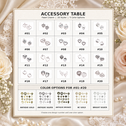 BOYOGO option chart - heart charm styles 01-20 and metal colors
